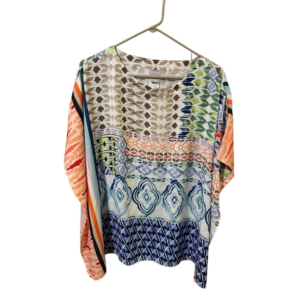 Chico's Top S/M Multi Color Dollman Sleeves Top Blouse‎
